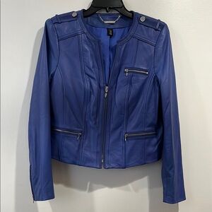 White House Black Market Blue Leather Jacket